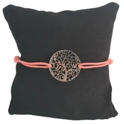 Bracelet rose foncé Arbre de Vie argenté