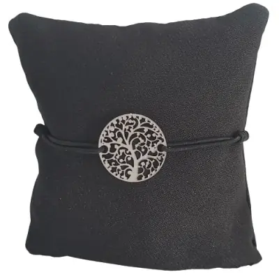 Bracelet noir Arbre de Vie argenté