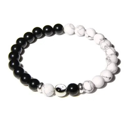 Bracelet Yin Yang Howlite, Onyx noir