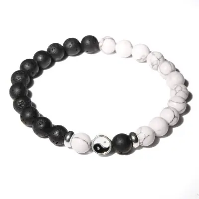 Bracelet Yin Yang Howlite, Pierre de Lave