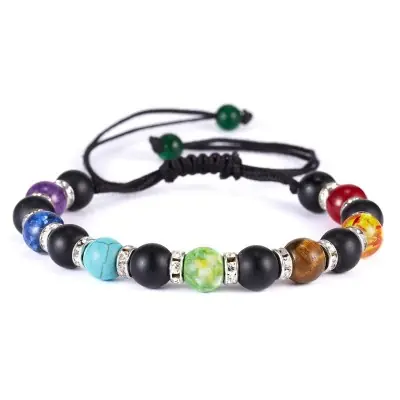 Bracelet Mix 7 Chakras, Onyx noir mat