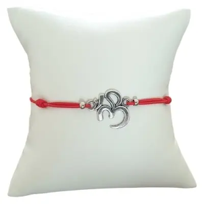 Bracelet rouge Aum argenté