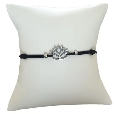 Bracelet noir Lotus argenté