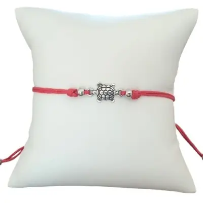 Bracelet rouge Tortue argentée