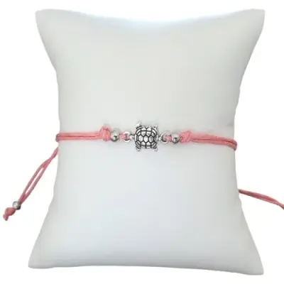 Bracelet rose foncé Tortue argentée