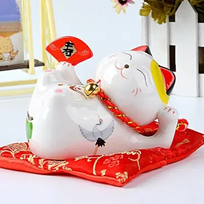 Statue Maneki Neko Eventail Tirelire