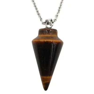 Collier Pendule en Oeil de Tigre marron