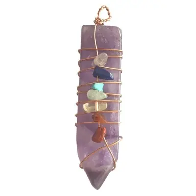 Pendentif Pendule Plat des 7 Chakras, Améthyste