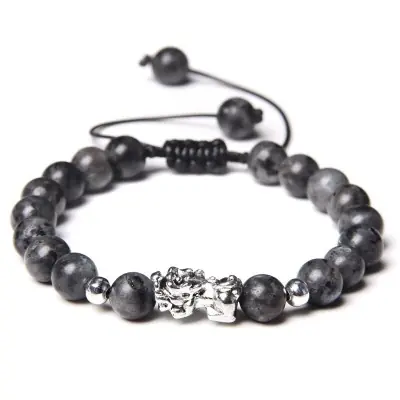 Bracelet Pi Yao Argenté Protecteur en Jaspe gris