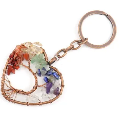 Porte Clés Arbre de Vie Coeur rosé des 7 Chakras