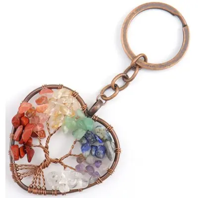 Porte Clés Arbre de Vie rosé des 7 Chakras
