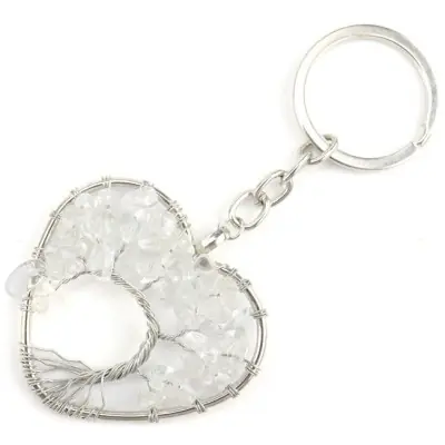 Porte Clés Arbre de Vie Coeur en Cristal de roche