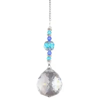 Suspension Cristal Facettes 30mm Sphère Lumière bleue