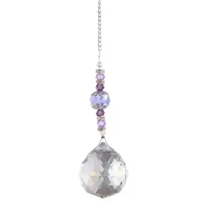 Suspension Cristal Facettes 30mm Sphère Lumière violette