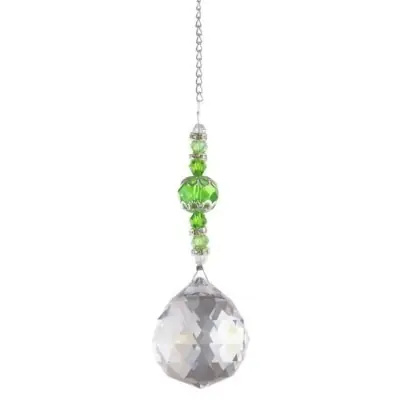 Suspension Cristal Facettes 30mm Sphère Lumière verte