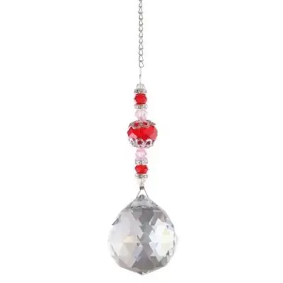 Suspension Cristal Facettes 30mm Sphère Lumière rouge