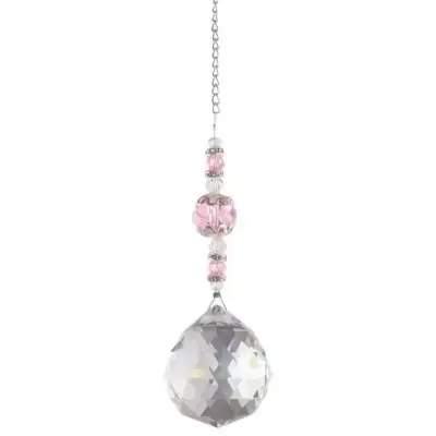 Suspension Cristal Facettes 30mm Sphère Lumière rose