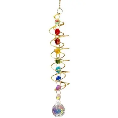Suspension Spirale dorée Chakras, Cristal à Facettes 30mm