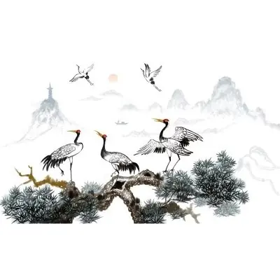 Sticker Paysage Grues Virevoltantes