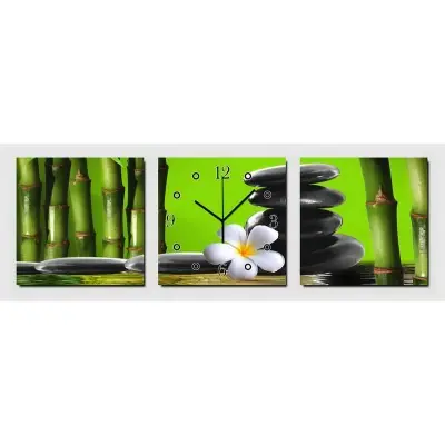 Horloge Murale Tiges de Bambous et Galets noirs
