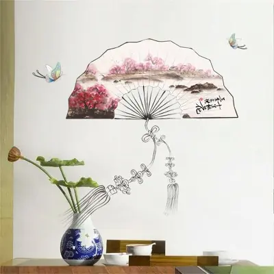 Sticker Eventail Paysage Fleuri