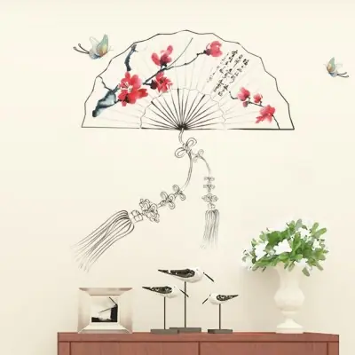 Sticker Eventail Fleurs de Cerisier rouge
