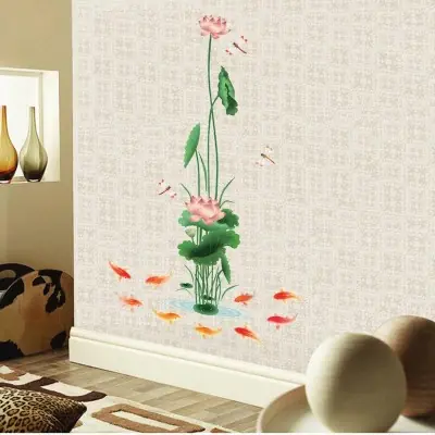 Sticker Tiges de Lotus rose Poissons Carpes