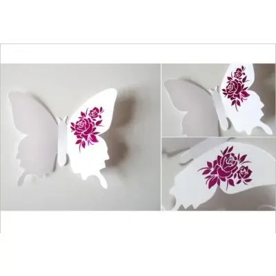 Stickers 12 Papillons blancs 3D à la Rose rose