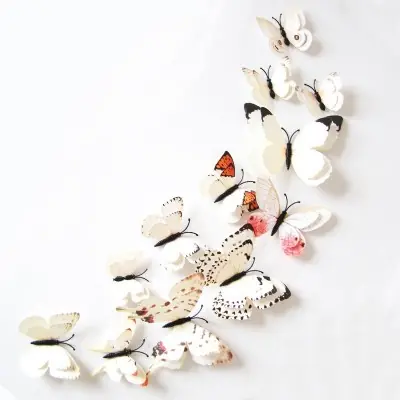 Stickers 12 Doubles Papillons beiges 3D