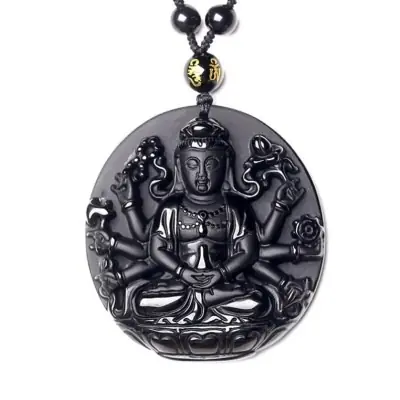 Suspension Chenrezig aux Milles Bras en Obsidienne noire