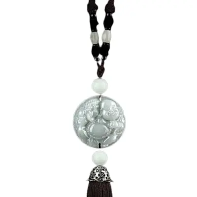 Suspension Bouddha Riant en Jade blanc