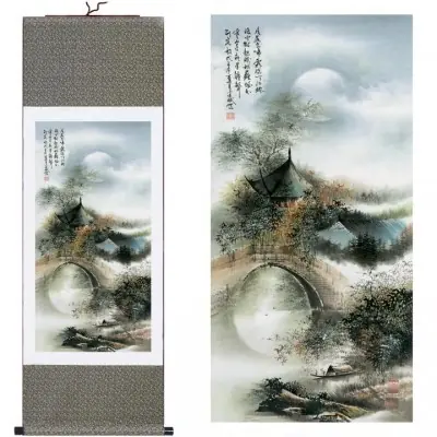Kakemono Pagode au bord de la Rivière