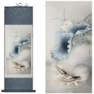 Kakemono Poissons Carpes Nénuphars bleus