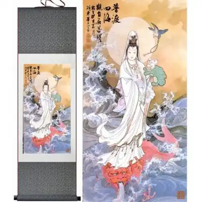 Kakemono Guan Yin sur Dragon d’Eau