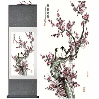 Kakemono Cerisier en Fleurs et Pies