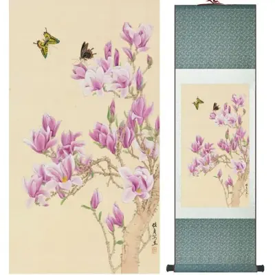 Kakemono Fleurs de Magnolia aux Papillons