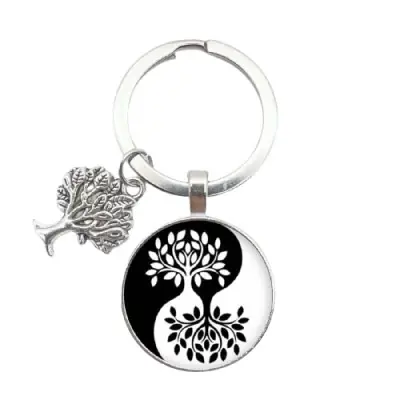 Porte Clés Arbre de Vie Yin Yang noir et blanc