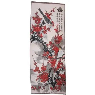 Tangka Tapisserie Cerisier rouge aux Oiseaux