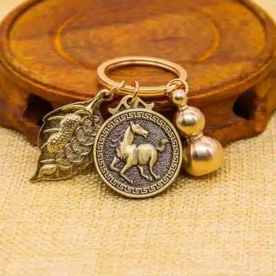 Porte Clés Zodiaque Cheval, Amulette Richesse Continue