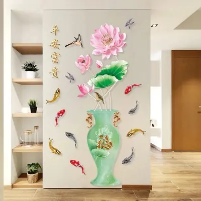 Sticker Vase de la Richesse Poissons Carpes