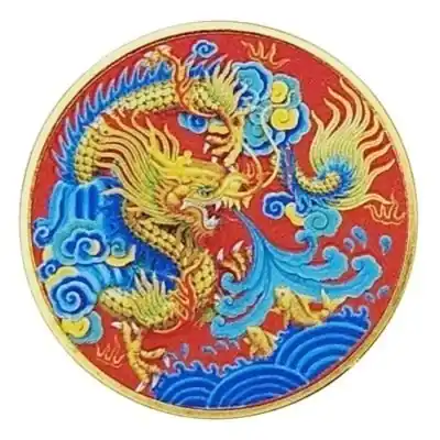 Amulette dorée Dragon de Feu Coloré