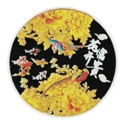 Amulette argentée Fleurs de Pivoines aux Faisans