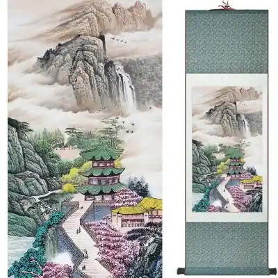 Kakemono Pagode au Pied de la Montagne