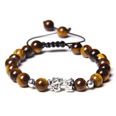 Bracelet Pi Yao Argenté en Oeil de Tigre marron