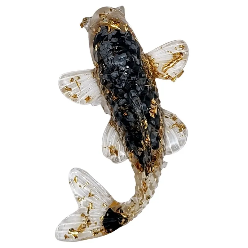 Figurine Carpe Koï Obsidienne Flocon de neige