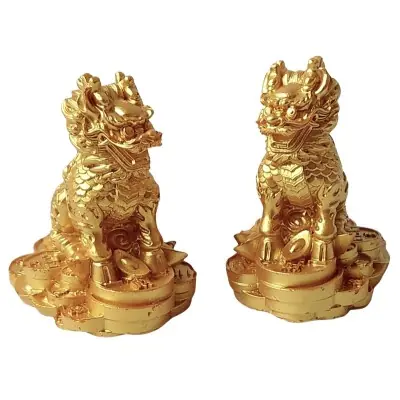 Paire de Statues Chi Lin Protecteurs dorés
