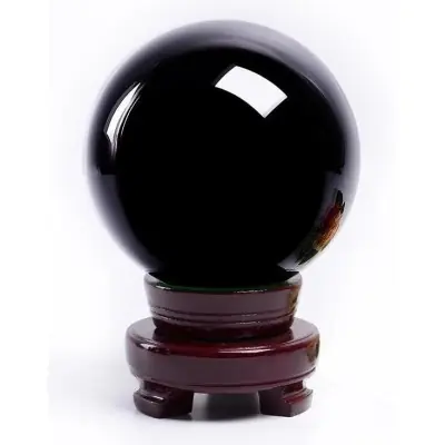 Boule Obsidienne noire 100mm sur support rouge