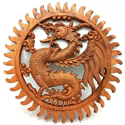 Panneau Décoratif Sculpté Dragon Sacré 40cm