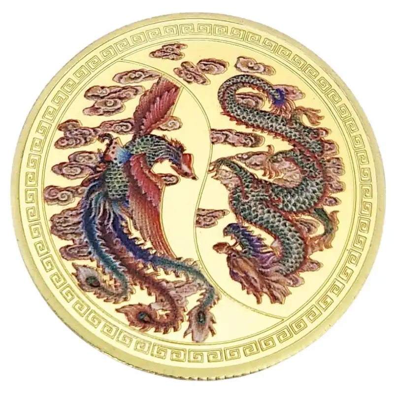 Amulette Dragon Phénix dorée