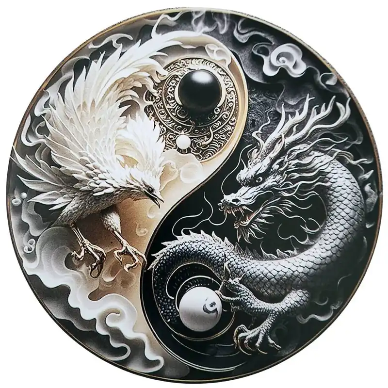 Plaque Décorative Yin Yang Dragon Phénix Équilibre